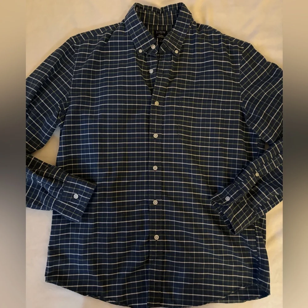 J.‎ Crew Navy Plaid Oxford Button Up Long Sleeve Shirt